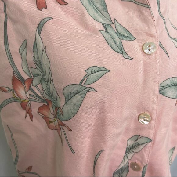 Tommy Bahama Women’s Large Top Button Front Tie 100% Silk Tropical Floral - Picture 4 of 10